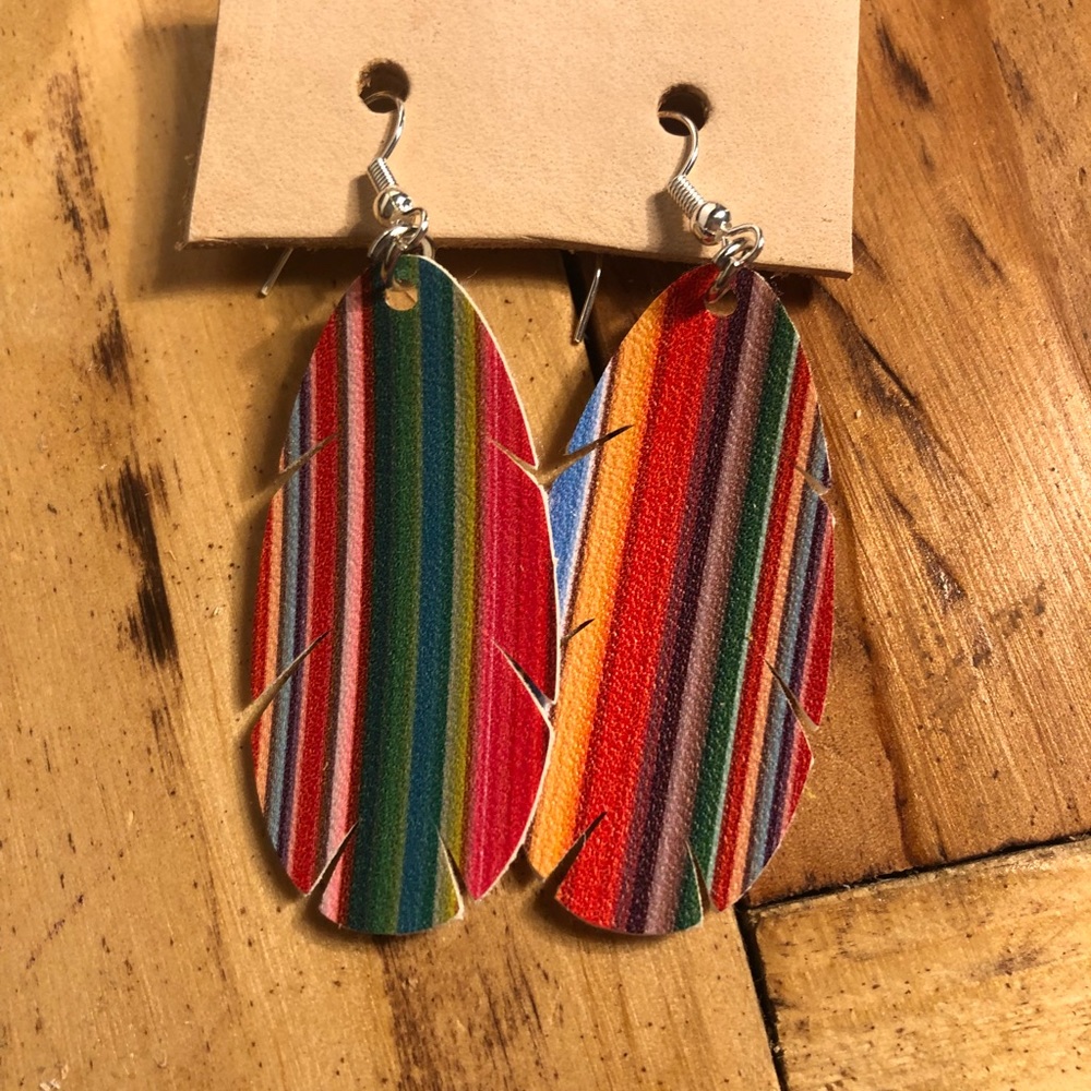Serape Feathered Earrings Leather